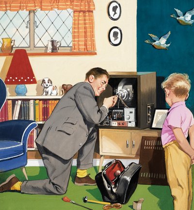 Homem de conserto de televisão de English School