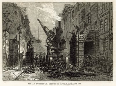 Temple Bar, em Londres. Demolição, 12 de janeiro de 1878 de English School