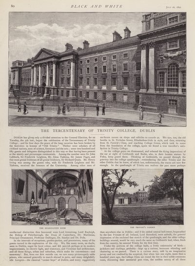 Tercentenário do Trinity College, Dublin, Irlanda (litho) de English School