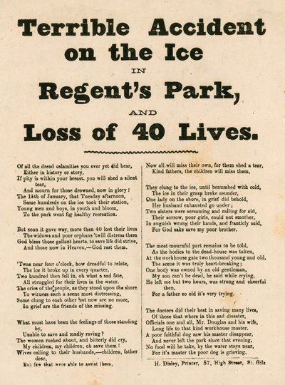 Acidente terrível no gelo no Regents Park, em Londres de English School