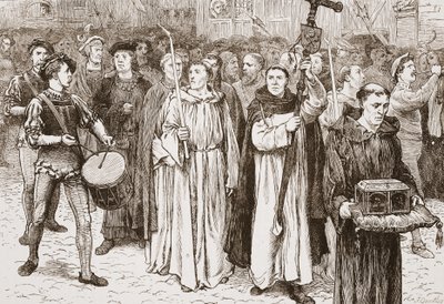 Procissão de Tetzels, ilustração da história do protestantismo por James Aitken Wylie (1808-1890), bar. 1878 de English School