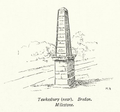 Tewkesbury, perto de Bredon, Milestone (litografia) de English School