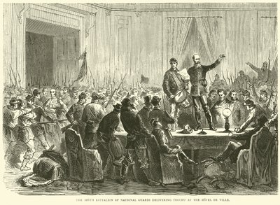 O 106º Batalhão de Guardas Nacionais entrega Trochu no Hotel de Ville, outubro de 1870 de English School