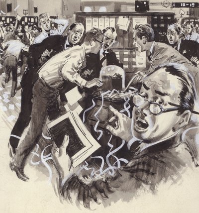 O crash da Bolsa de Valores de 1929 (guache no papel) de English School