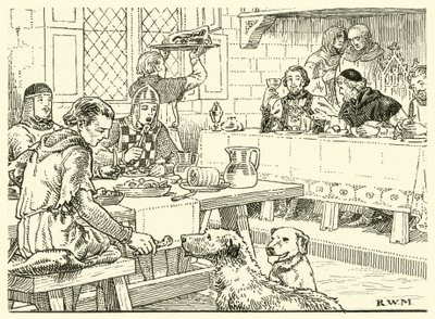 O Abade os banqueteou em sua própria casa (tinta no papel) de English School