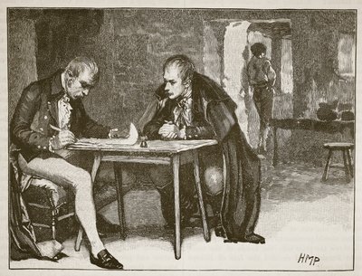 Os agentes da Grã-Bretanha e da Suécia, assinando o tratado contra Napoleão, ilustração da história ilustrada de Cassells da Inglaterra (foto sépia) de English School
