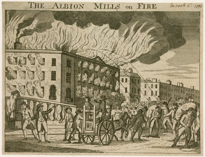 O Albion Mills em chamas de English School