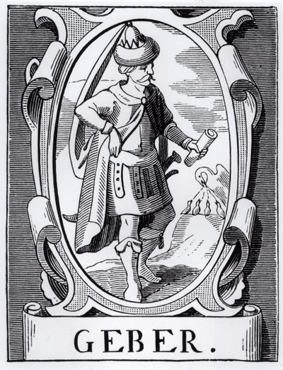 A ilustração do Alquimista Geber (século XIV) da Ciência e Literatura da Idade Média e do Renascimento, escrita e gravada por Paul Lacroix, 1878 de English School
