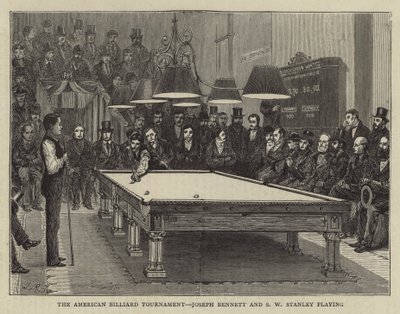 O Torneio Americano de Bilhar, Joseph Bennett e S W Stanley jogando (gravação) de English School