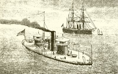 O navio de guerra gêmeo-americano Miantonoma e Ironclad de English School