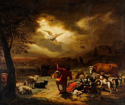 O Anjo que Aparece aos Pastores (óleo sobre tela) de English School