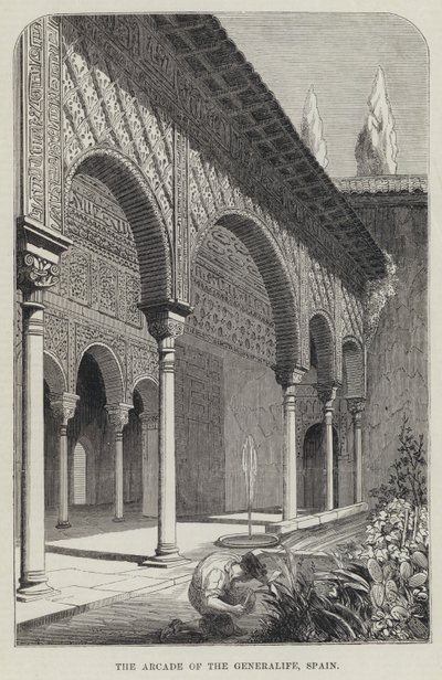 The Arcade of the Generalife, Espanha (gravura) de English School