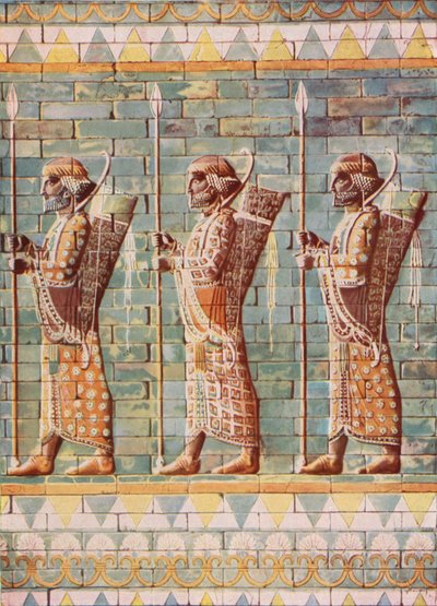 Os Arqueiros do Rei Dario: Azulejos esmaltados de Susa (cor litho) de English School