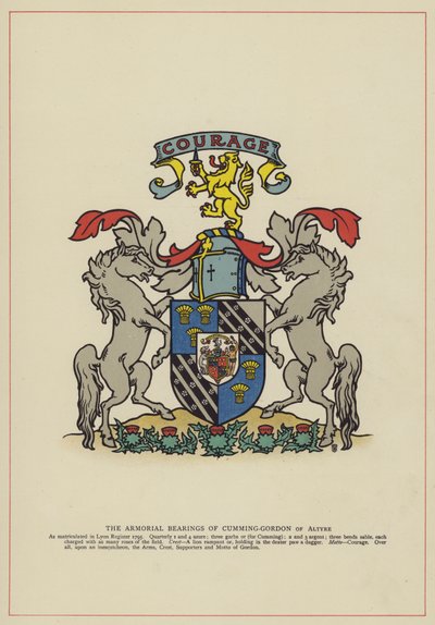 Os Rolamentos Armoriais de Cumming-Gordon de Altyre (cor litho) de English School