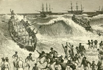 A Guerra de Ashantee, (tropas de desembarque na Gold Coast) de English School