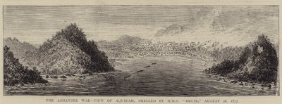 A Guerra das Cinzas, Vista de Aquidah, descascada por HMS "Druid", 28 de Agosto de 1873 (gravura) de English School