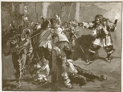 O assalto de John Coventry, ilustração da história ilustrada de Cassells da Inglaterra (foto sépia) de English School