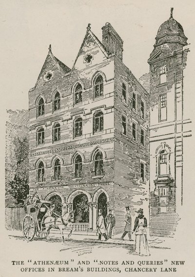 O Athenaeum e Notes and Queries novos escritórios em Breams Buildings, Chancery Lane, Londres de English School