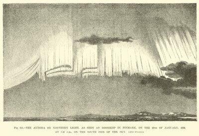 A Aurora ou a Luz do Norte, vista em Bossokop em Finmark, em 19 de janeiro de 1839, às 19h40, no lado sul do céu. de English School