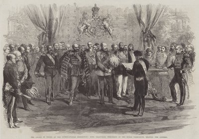 A entrega dos prémios na Exposição Internacional, Earl Granville, Presidente da Comissão Real, lendo o discurso (gravação) de English School
