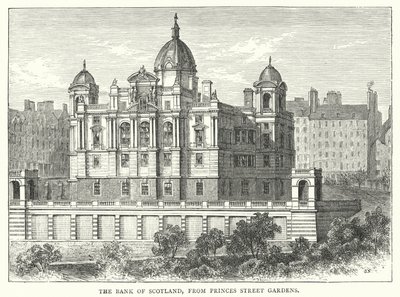 The Bank of Scotland, do Princes Street Gardens (gravura) de English School