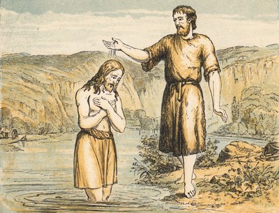 O Batismo de Jesus (gravura colorida) de English School