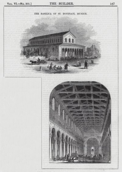A Basílica de São Bonifácio, Munique (gravura) de English School