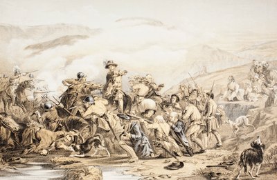 A batalha de Drumclog, 1º de junho de 1679, de "Os escoceses dignos de acordo com a segunda edição de Howie, 1781", de John Howie (1735-93), publicada em 1879 de English School