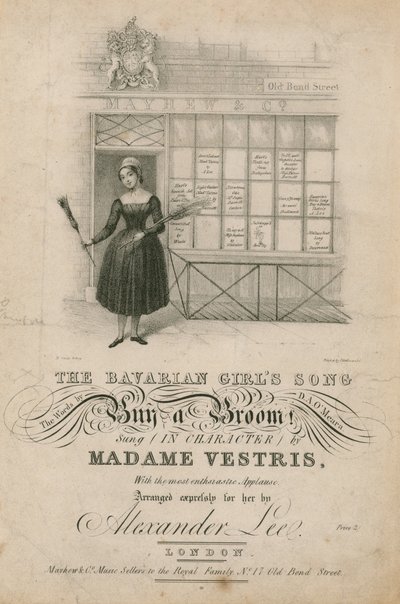 A canção das garotas da Baviera Compre uma vassoura !, cantada em caráter por Madame Vestris de English School