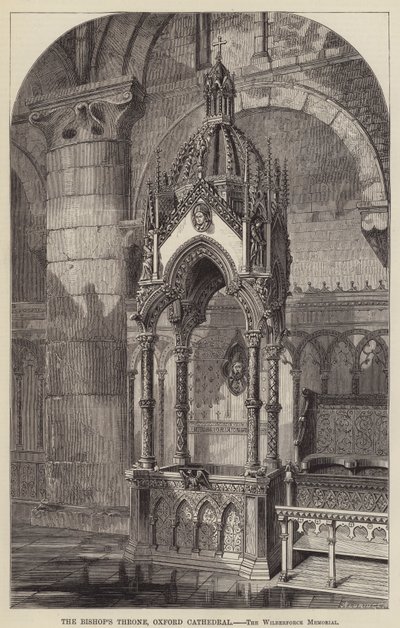 O Trono do Bispo, a Catedral de Oxford, o Memorial Wilberforce (gravura) de English School