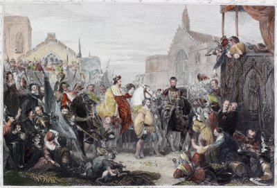 The Black Prince Entering London (gravura colorida) de English School
