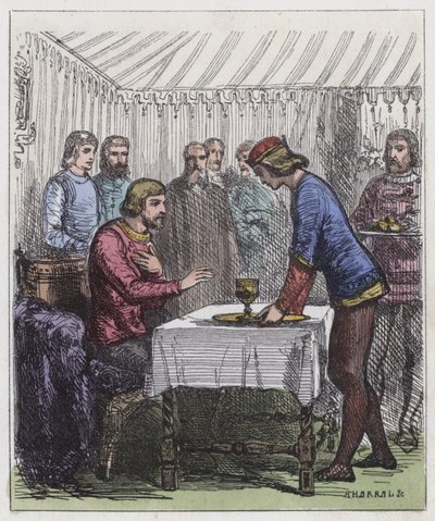 O Príncipe Negro e o Rei da França (gravura colorida) de English School