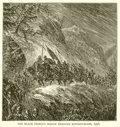 Os Príncipes Negros de março até Roncesvalles, 1356 de English School