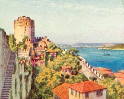 O Bósforo a partir de um forte turco (litografia a cores) de English School