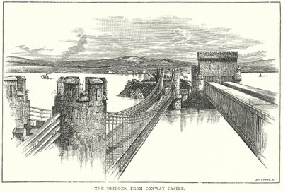 As pontes, a partir do Castelo de Conway (gravura) de English School