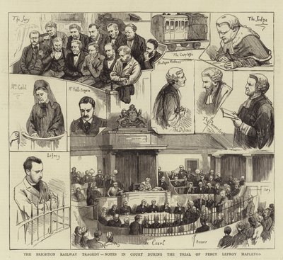 A tragédia ferroviária de Brighton, notas na corte durante o julgamento de Percy Lefroy Mapleton de English School