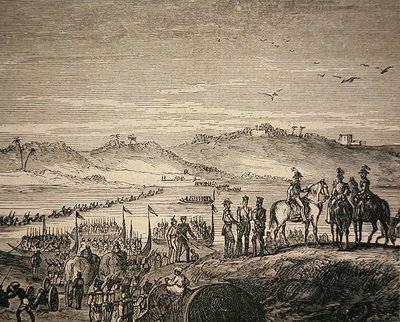O exército britânico cruzando o rio Sutlej de English School