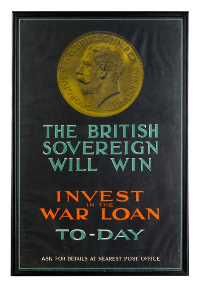 O Soberano Britânico Vence, cartaz de empréstimo de guerra da Primeira Guerra Mundial de English School