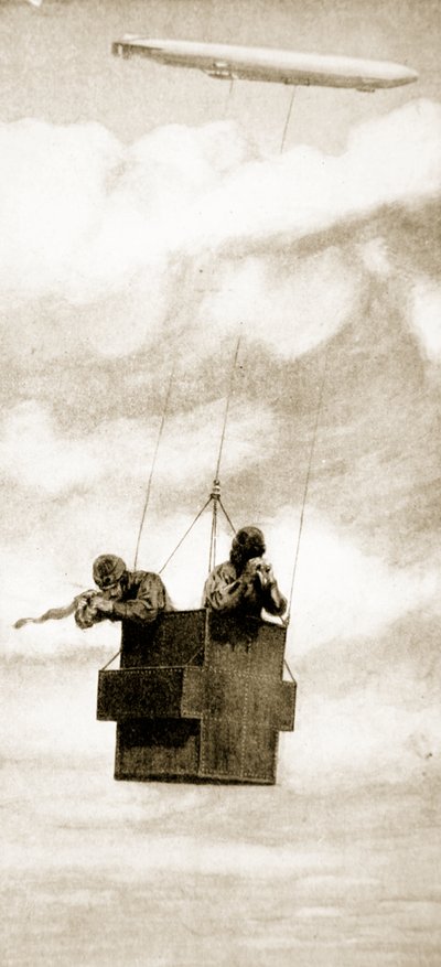 A gaiola à prova de balas do Zeppelin Bomb-Thrower, 1914-19 de English School