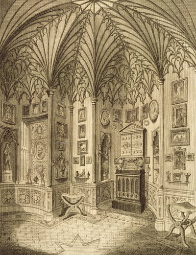 O Gabinete, gravado por T. Morris, de Description of Strawberry Hill por Horace Walton, 1784 de English School