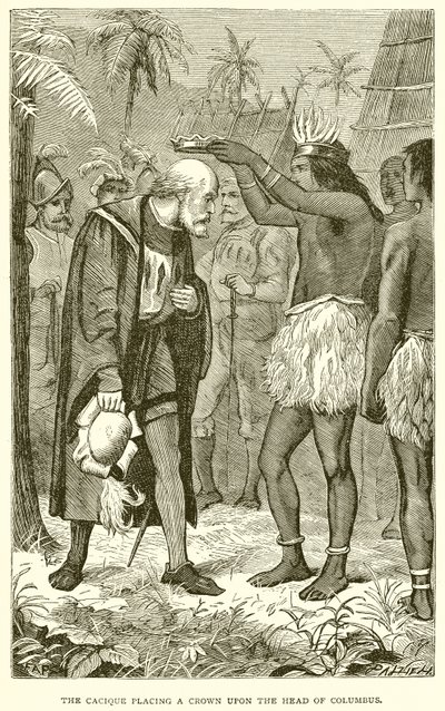 O Cacique colocando uma coroa sobre a cabeça de Colombo de English School