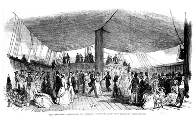 The Canterbury Settlement, Nova Zelândia - esboço a bordo do navio Randolph Emigrant, 1850 de English School