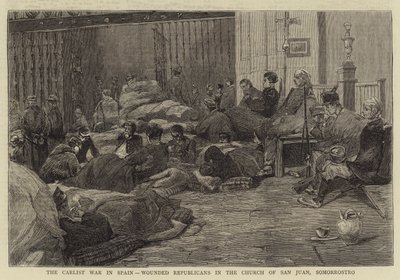 A Guerra dos Carlistas na Espanha, Republicanos feridos na Igreja de San Juan, Somorrostro (gravura) de English School
