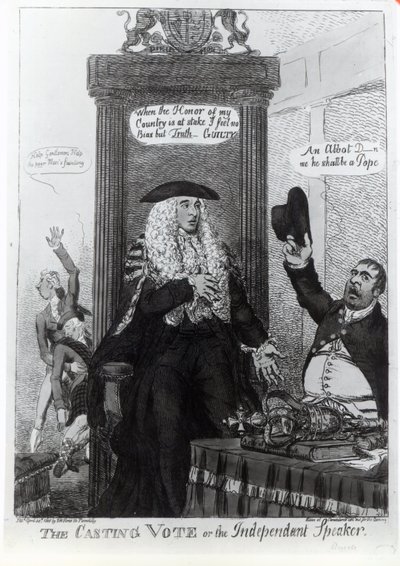 O Voto de Elenco, ou o Palestrante Independente, desenho animado satírico mostrando então o Primeiro Ministro, Henry Addington, 1805 (impressão) de English School