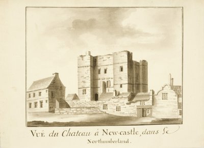 The Castle, Newcastle upon Tyne (tinta e lápis sobre papel) de English School