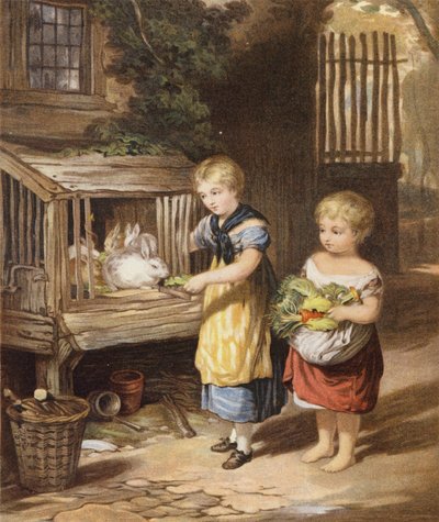 As crianças e os seus coelhos