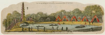 O pagode e a ponte chineses foram erigidos sobre o canal em St Jamess Park para a comemoração da paz, 1º de agosto de 1814 de English School