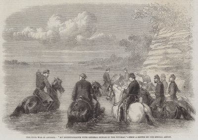 A Guerra Civil na América, "Meu Reconhecimento com o General Sickles no Potomac" (gravura) de English School
