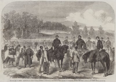 A Guerra Civil na América, Reconhecimento feito pelo General Stoneman, acompanhado pelo Comte de Paris e o Duc de Chartres, para Cedar Run (gravura) de English School