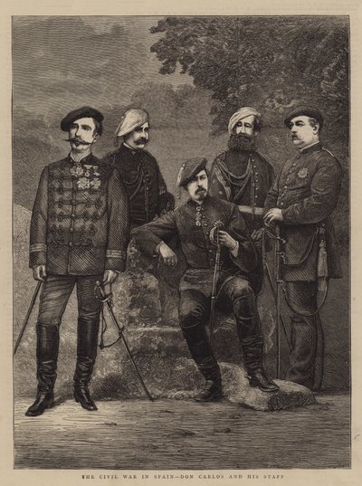 A Guerra Civil em Espanha, Don Carlos e o seu Pessoal (gravura) de English School